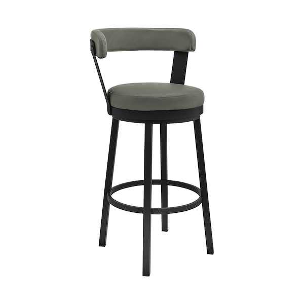 Armen Living Bryant 30" Bar Height Swivel Bar Stool in Black Finish and Gray Faux Leather LCBYBABLGR30 - main